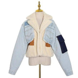 Lamb wool loose thick denim jacket-As picture-1