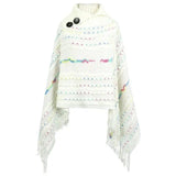 Lapel Button Pullover Shawl Women's Knitted Cape-White-6