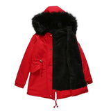 Large fur collar padded women's padded jacket-Red-3