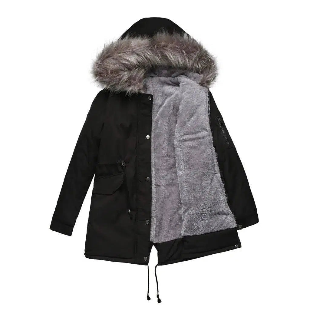 Large fur collar padded women's padded jacket-Black-4