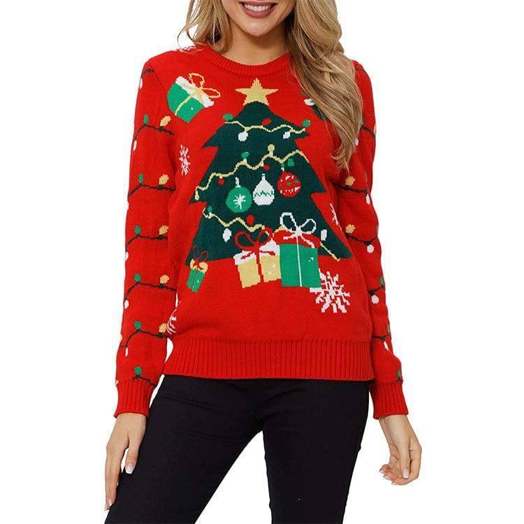 Leisure Christmas Tree Snowman Turtleneck Knit Sweater-4