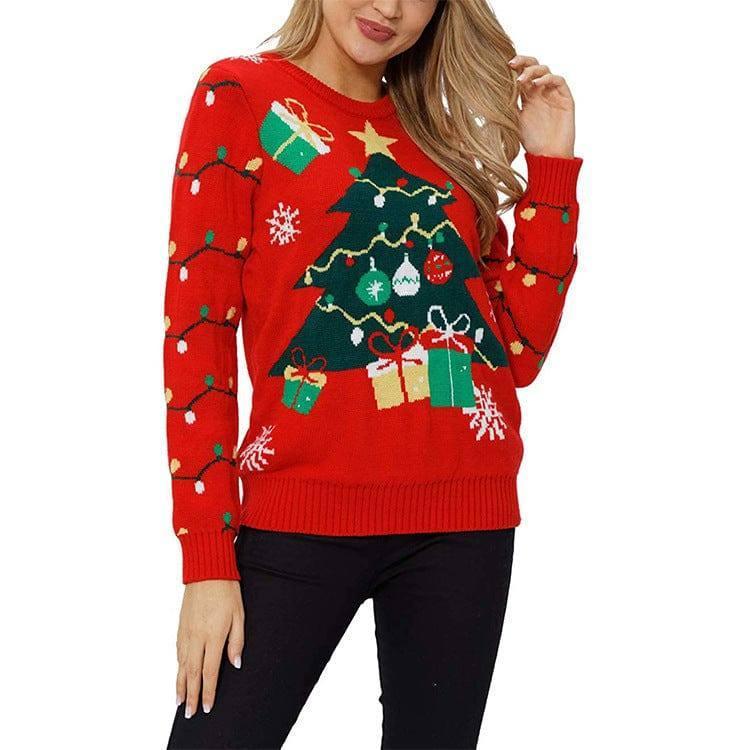 Leisure Christmas Tree Snowman Turtleneck Knit Sweater-5