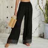Leisure Vacation Loose Lace Wide Leg Beach Sun Protection-Black-1
