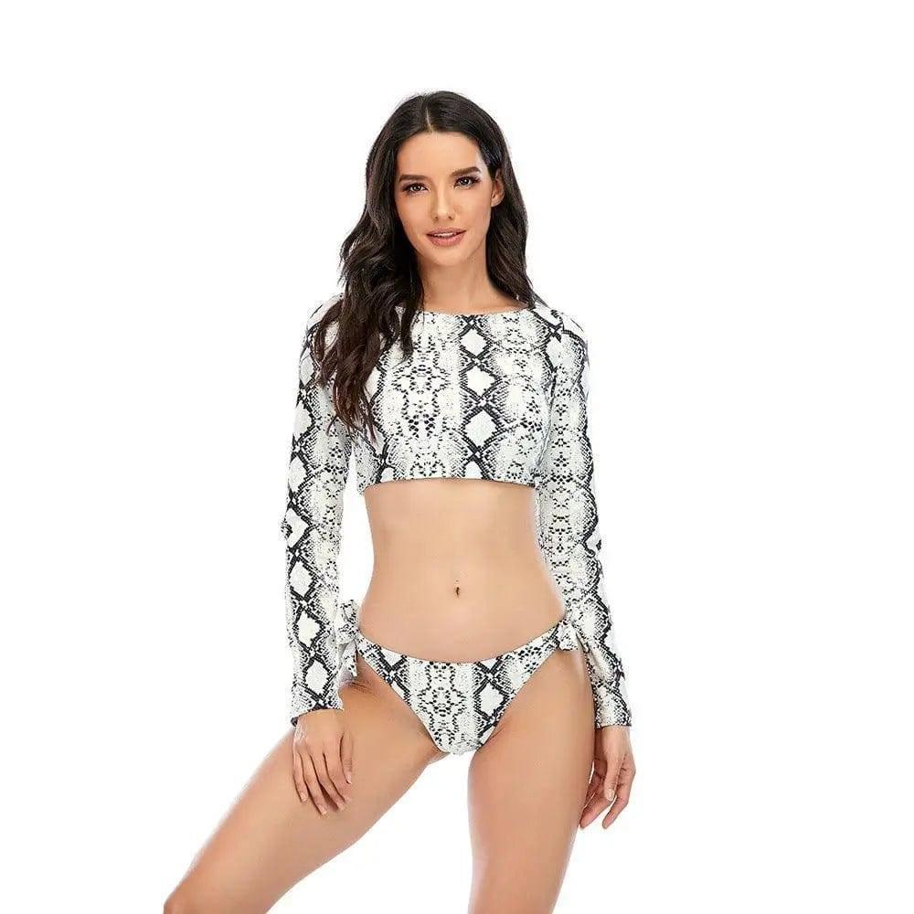 Leopard Print Bikini Women's Long-sleeved Sunscreen Swimsuit-1