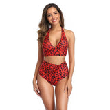 Leopard print sexy bikini split swimsuit-Red-5