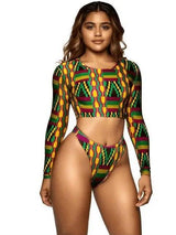 Long Sleeve Bikini 4 Color T-Pants Digital Print Swimsuit-1