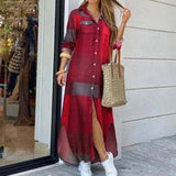Long Sleeve Boho Maxi Dress - Casual Spring/Autumn Fashion-Wine grey-5