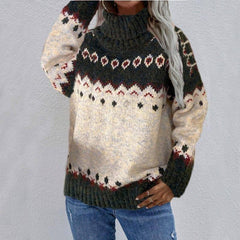 Long Sleeve Jacquard Knitted Thick Sweater-2