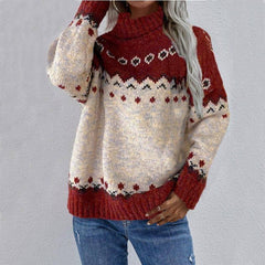 Long Sleeve Jacquard Knitted Thick Sweater-3