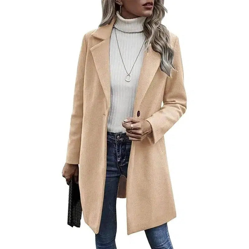 Long Sleeve Loose Tweed Jacket-Apricot-2