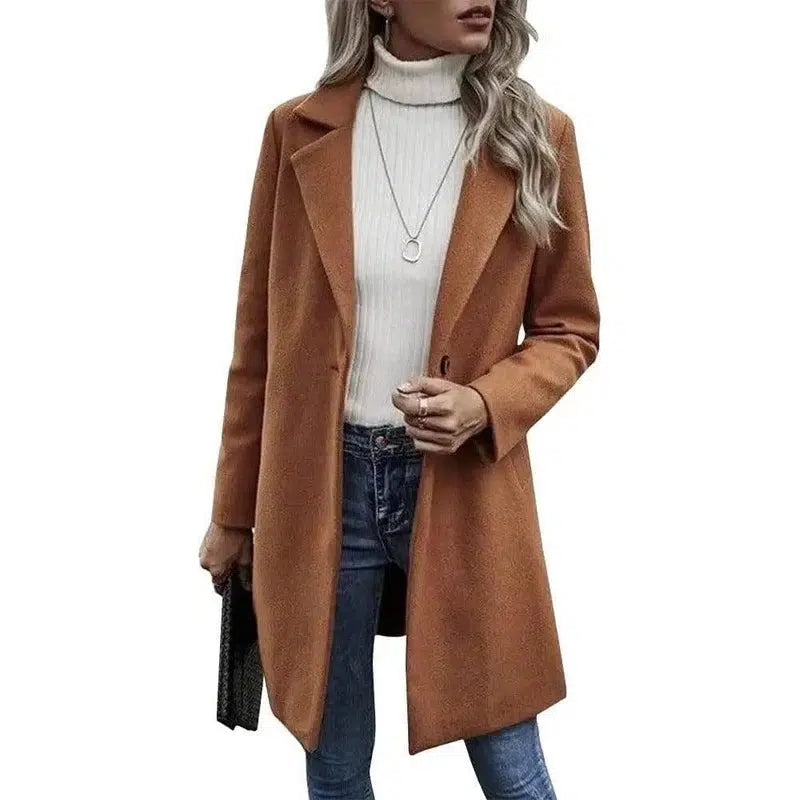 Long Sleeve Loose Tweed Jacket-Caramel-7