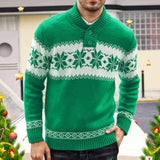Long Sleeved Christmas Jacquard Knitting Sweater For Men-Green-2