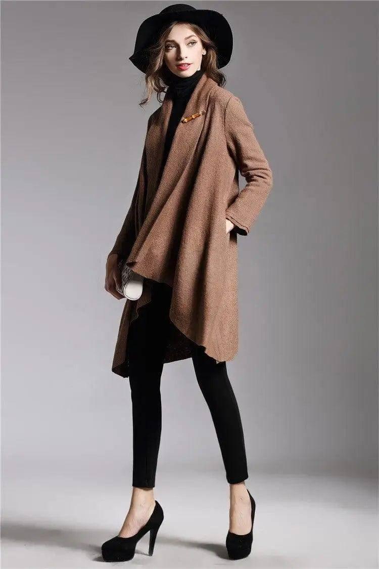 Long-Sleeved Cloak Long Woolen Coat-3