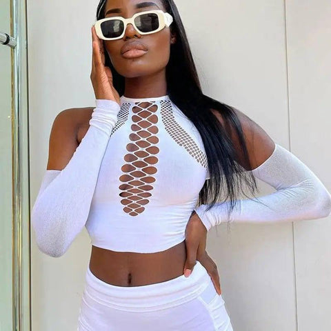 Long-sleeved Off-the-shoulder Round-neck Cutout Crop Top-6