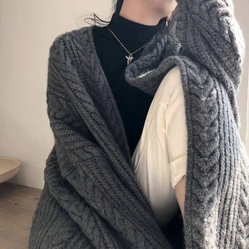LOVEMI - Long-sleeved Sweater Loose-fitting Knit Cardigan Jacket