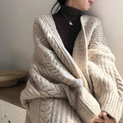 LOVEMI - Long-sleeved Sweater Loose-fitting Knit Cardigan Jacket