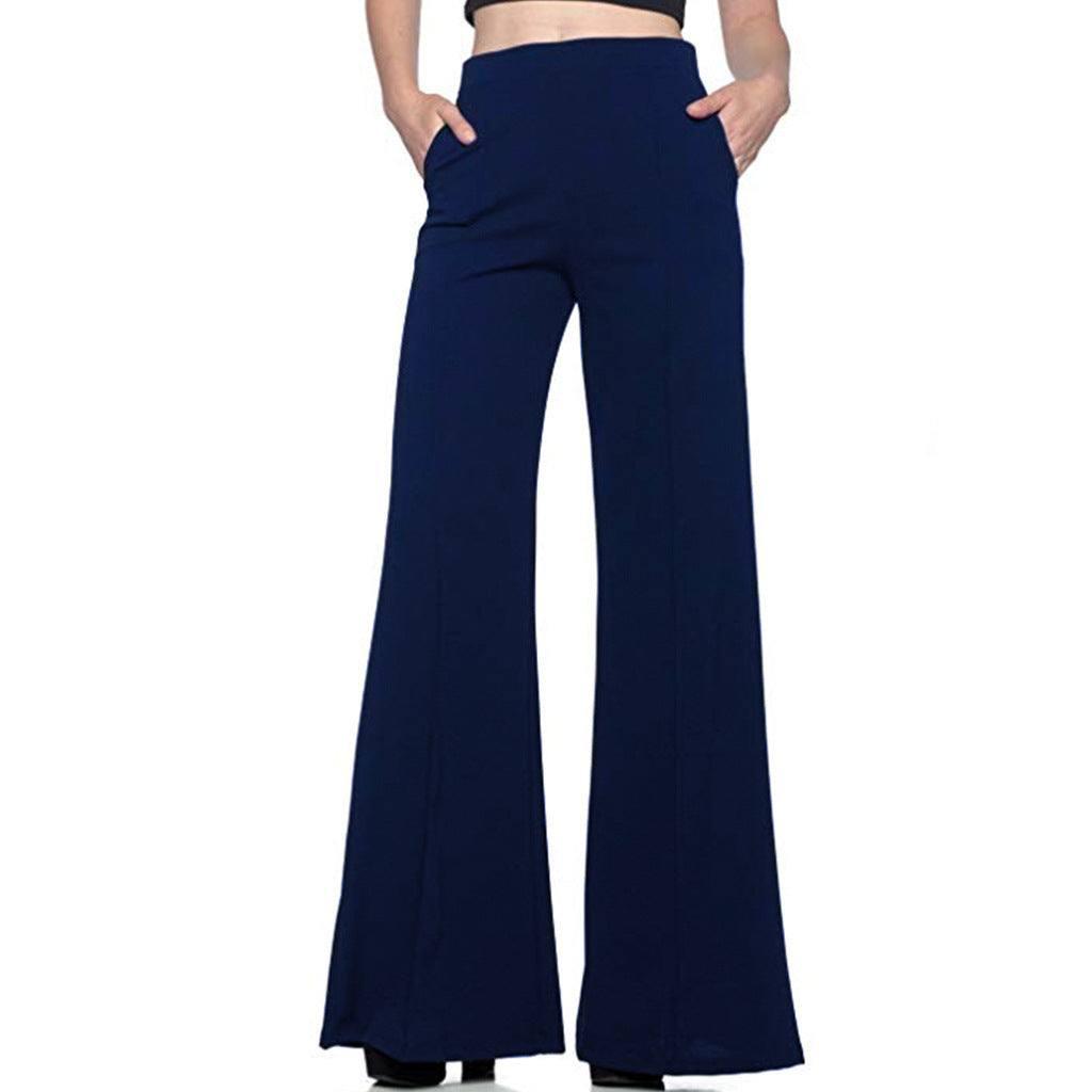 Loose Casual Trousers Women's Flared Pants-Navy Blue-6