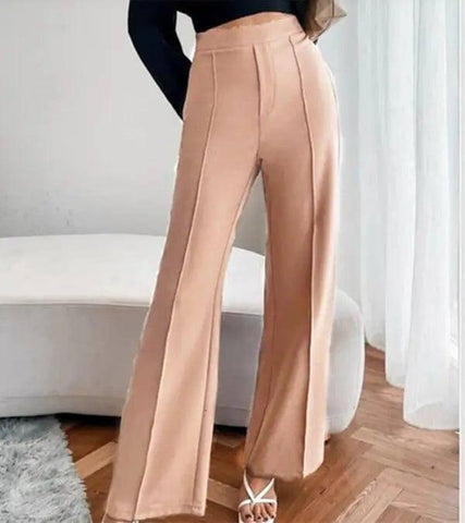 Loose Straight Pants Women High Waist Casual Trousers-Beige-3
