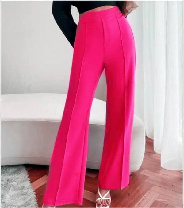 Loose Straight Pants Women High Waist Casual Trousers-Rose red-4