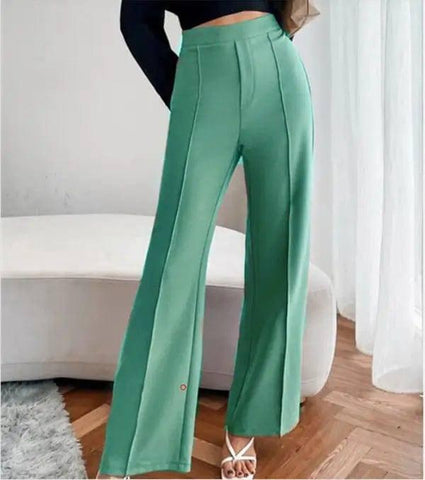 Loose Straight Pants Women High Waist Casual Trousers-Green-6