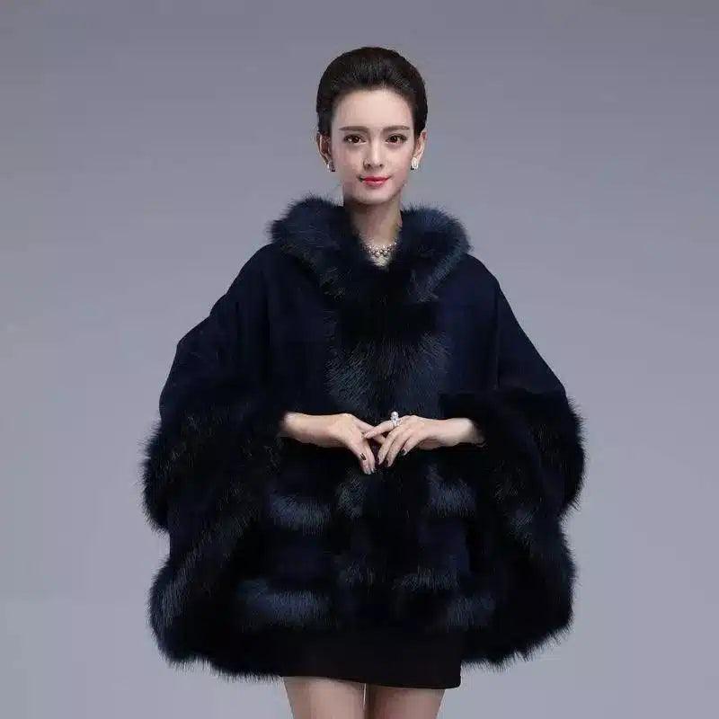 LOVEMI - Lovemi - Autumn And Winter Fox Fur Hooded Cape Cape Ladies