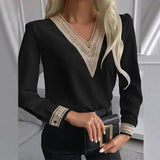 Lovemi -  Autumn Lace Long-Sleeved V-Neck Shirt Blousse LOVEMI  Black S 