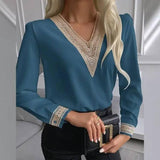 Lovemi -  Autumn Lace Long-Sleeved V-Neck Shirt Blousse LOVEMI  Blue S 