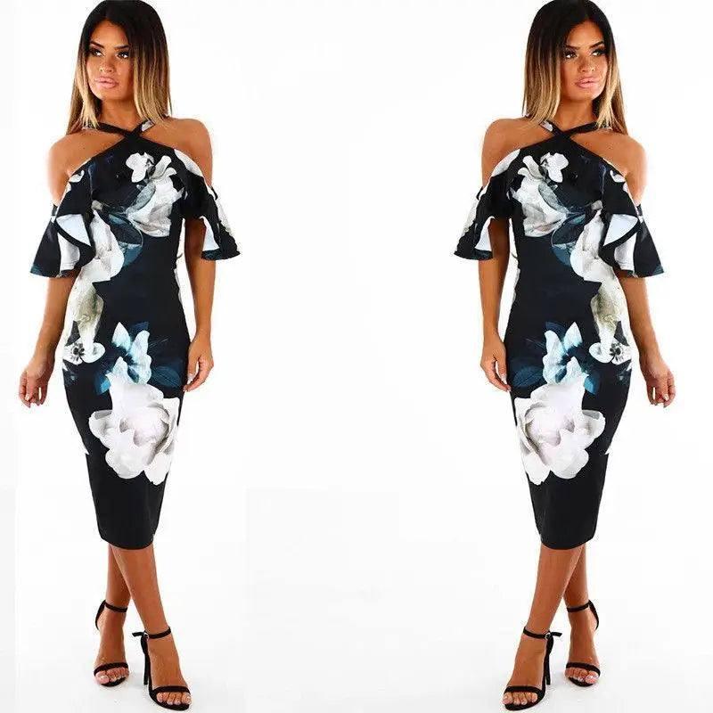 LOVEMI - Lovemi - Bodycon Dress Halter Sexy Off Shoulder Robe