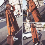 LOVEMI - Lovemi - Caramel color coat female long section Korean