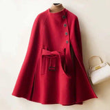 Lovemi -  Cloak-style Loose Wool Double-faced Woolen Coat Coats LOVEMI Red S 