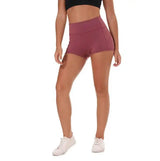 Coloravlue Soft Nylon Fitness Jogger Shorts Women High Waist-Red-21