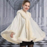 Lovemi -  Double-layer Hooded Cloak Rex Rabbit Fur Collar Fur coat LOVEMI White One size 