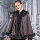 LOVEMI - Lovemi - Double-layer Hooded Cloak Rex Rabbit Fur Collar