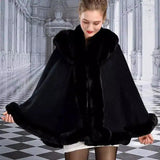 Lovemi -  Double-layer Hooded Cloak Rex Rabbit Fur Collar Fur coat LOVEMI Black One size 