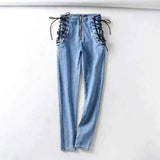 LOVEMI - Lovemi - Double tie rope high waist jeans