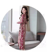 Elegant Floral Midi Dress with V-Neck-Powder-3