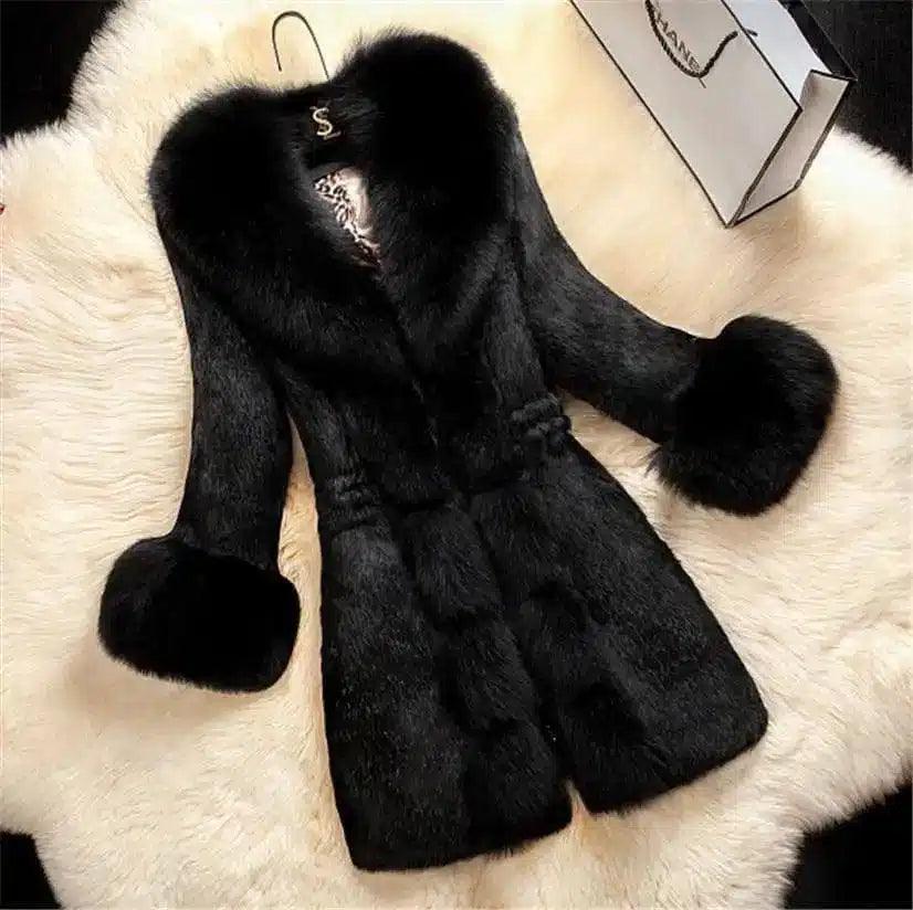 LOVEMI - Lovemi - Elegant Imitation Fur Coat with Fox Collar