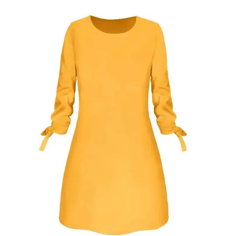 European and American solid color dress casual O-neck dress-Yellow-19