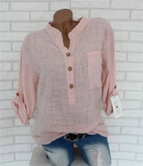 Women's Casual Button-Down Linen Shirt-Pink-4