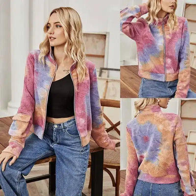 Women's Fleece Zip-Up Casual Jacket-Tiedye-2