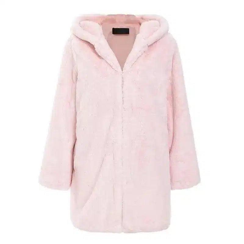 LOVEMI - Lovemi - Faux Fur Plush Hooded Fur Coat Women's Fluffy Coat