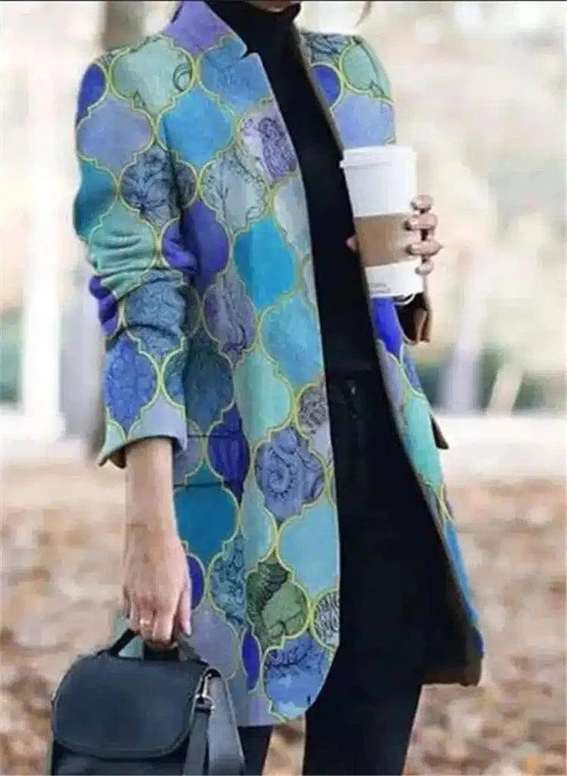 LOVEMI - Lovemi - Female small printed long sleeve coat lapel