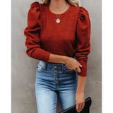 LOVEMI - Lovemi - Four-color Puff Sleeve Long Sleeve Round Neck