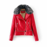 LOVEMI - Lovemi - Fur Collar Leather Jacket