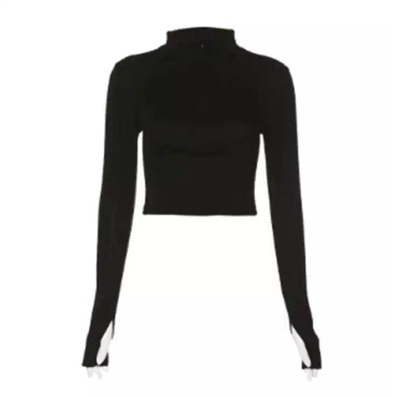 LOVEMI - Lovemi - Half-Zip Long-Sleeve Ribbed Crop Top