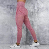 High waist yoga pants women's knit-Pink-4