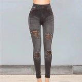 LOVEMI - Lovemi - Hollow Mesh Studs Pearl Imitation Denim Tights