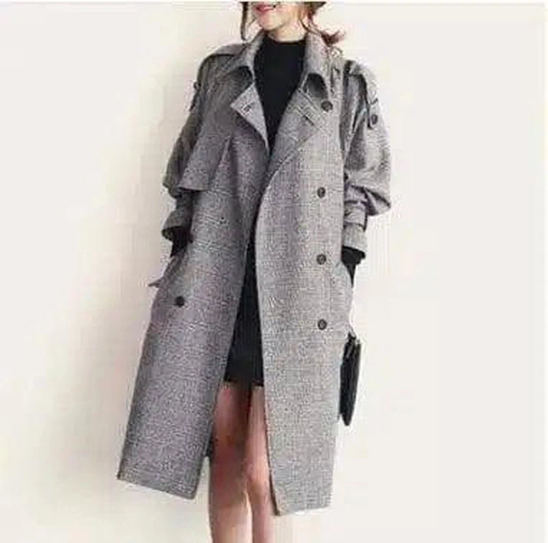 LOVEMI - Lovemi - Large Size Trench Coat Double-breasted Plaid