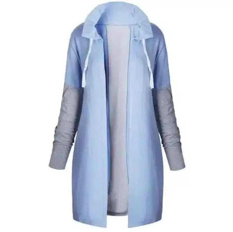 Womens Long Sleeve Hooded Cardigan-Blue-2
