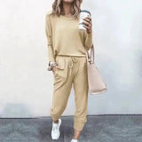 LOVEMI - Lovemi - Loose Solid Color Long Sleeve Casual Set